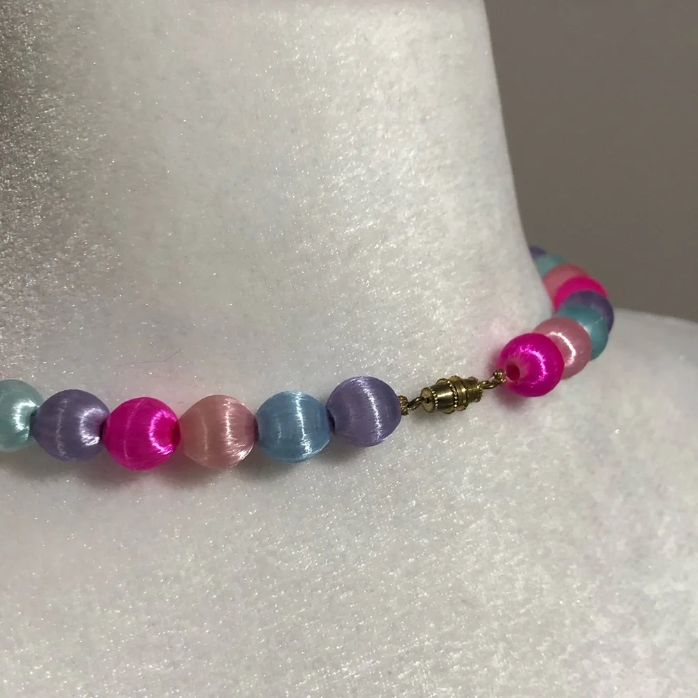 Vintage Silk Thread Wrapped Beaded Necklace and Bracelet Set
